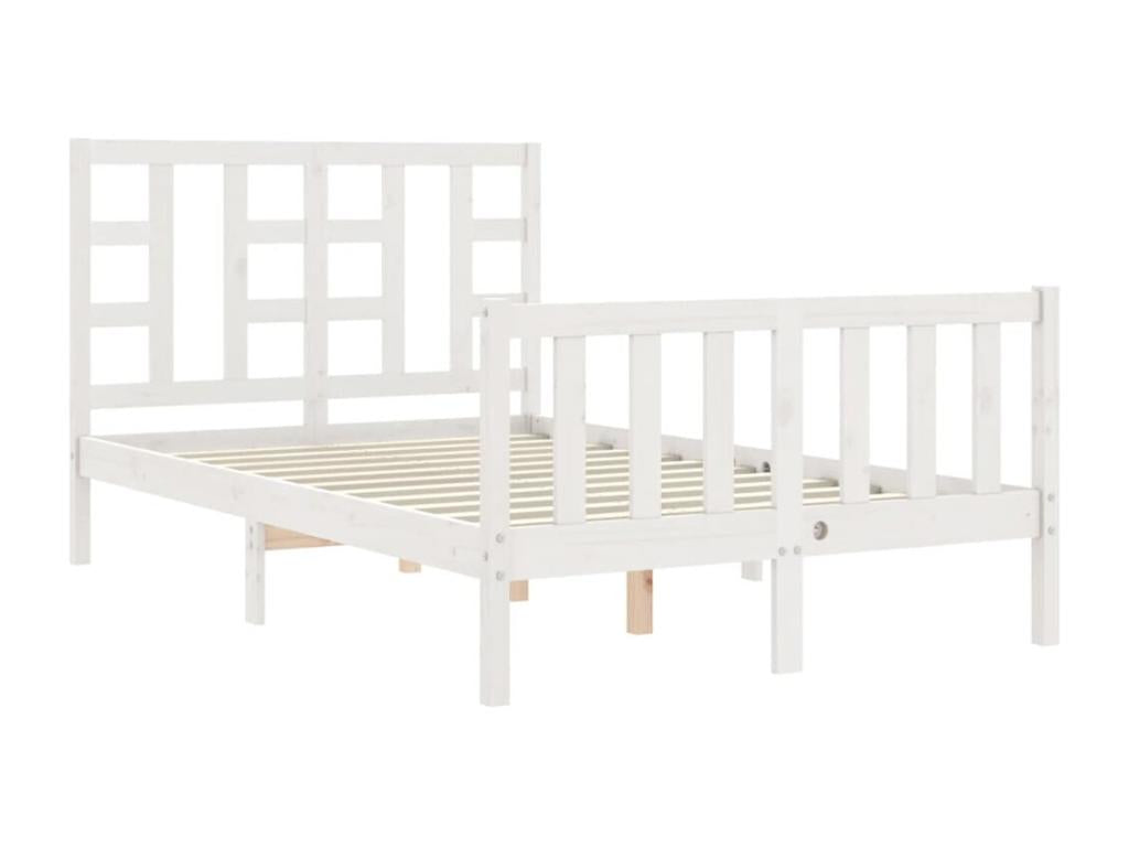 Small double bed frame with white headboard, solid wood