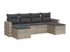 6-piece garden furniture set with light grey cushions, woven resin