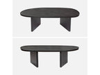Oval coffee table in mango wood and black stone veneer - metal rim - W 119.5 x D 60 x H 35cm