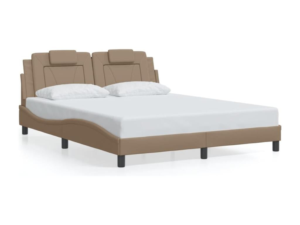 Bed frame with LED lighting, cappuccino color, 160x200 cm, faux leather