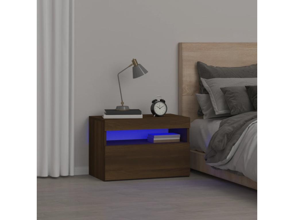 Bedside table with LED lighting, brown oak, 60x35x40 cm