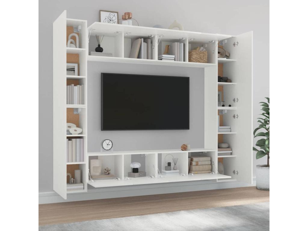 8-Piece TV Furniture Set, White Engineered Wood