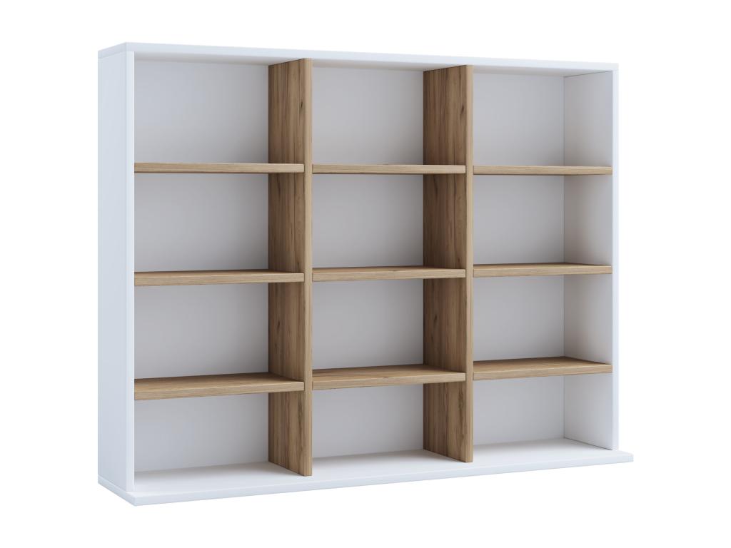 Meublori Wooden CD/DVD Freestanding Shelf Bookshelf Media Shelf Room Divider Decorative Shelf Megosa L White/Honey Oak