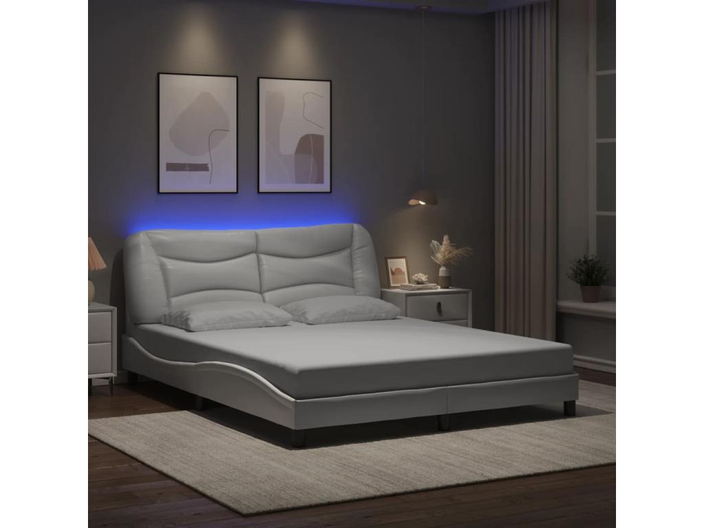 Bed frame with LED lighting, mattress not included, white, 160x200 cm