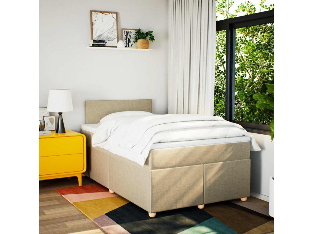 Meublori bed base with cream mattress, 120x200 cm, fabric