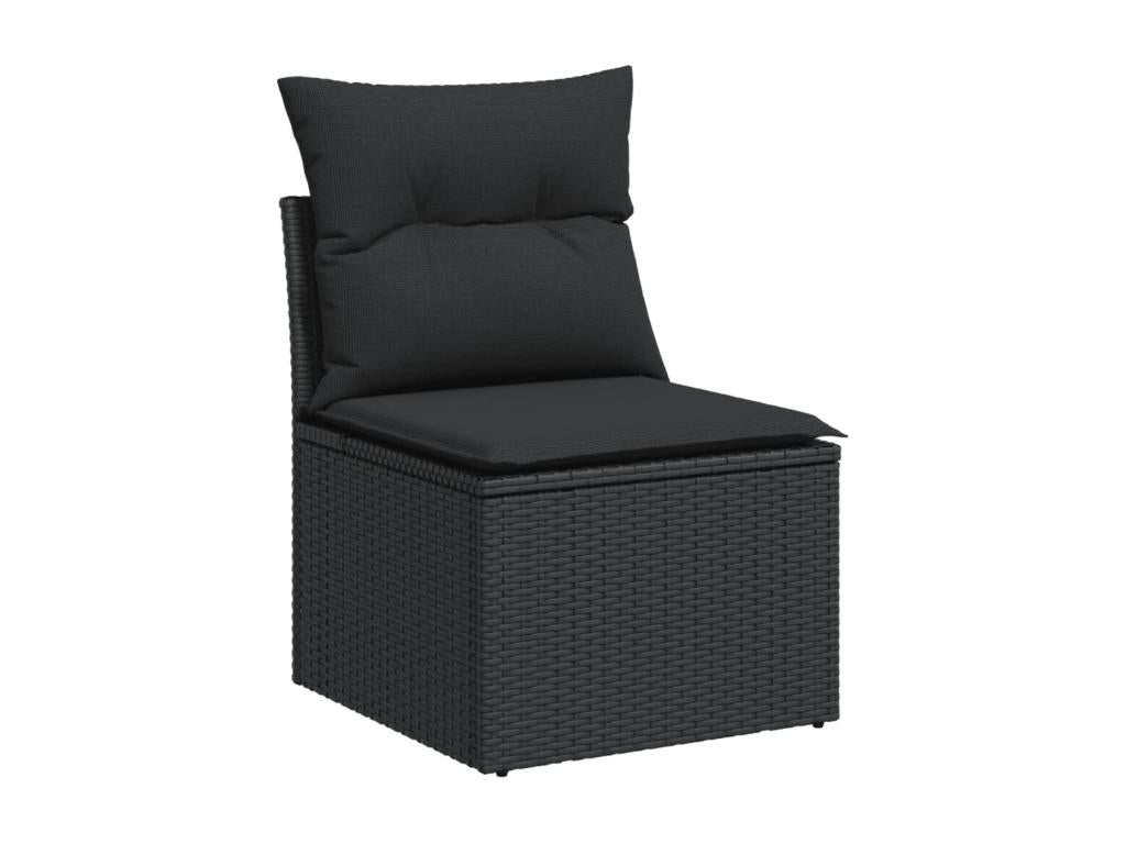 10-piece garden furniture set with cushions, black woven resin