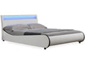 Meublori Double Bed Frame with LED Lighting, 140x200 cm, Faux Leather with Meublori White Slatted Base