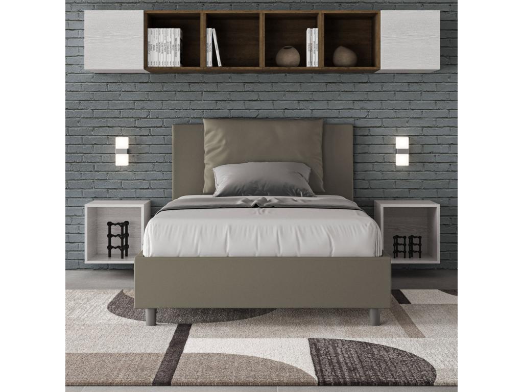 Single bed with storage, upholstered, 120x210 cm, cappuccino faux leather, Meublori