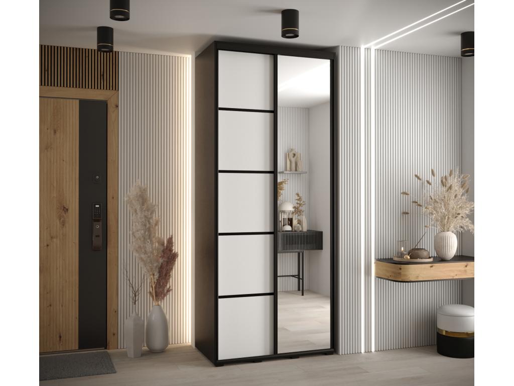 Meublori 5 Sliding Door Wardrobe 235.2/120/60 2 Doors Black/White/Black