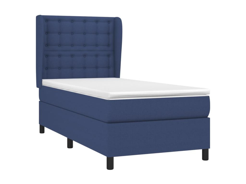 Upholstered bed base with mattress, blue, 100x200 cm, fabric