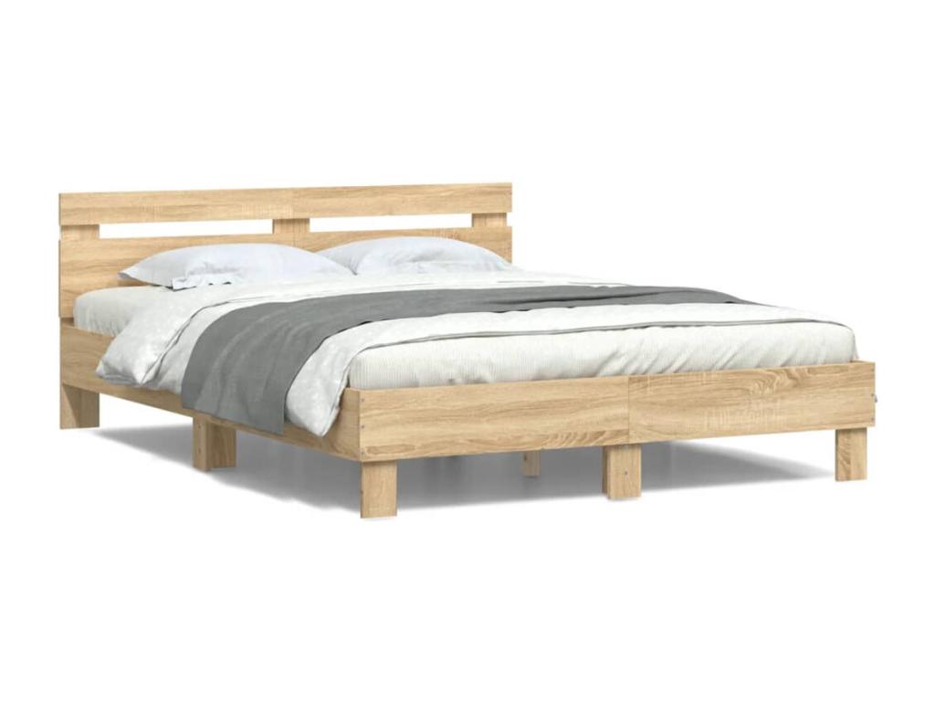 Bed frame with LED lighting, without mattress, oak, Meublori, 150x200 cm