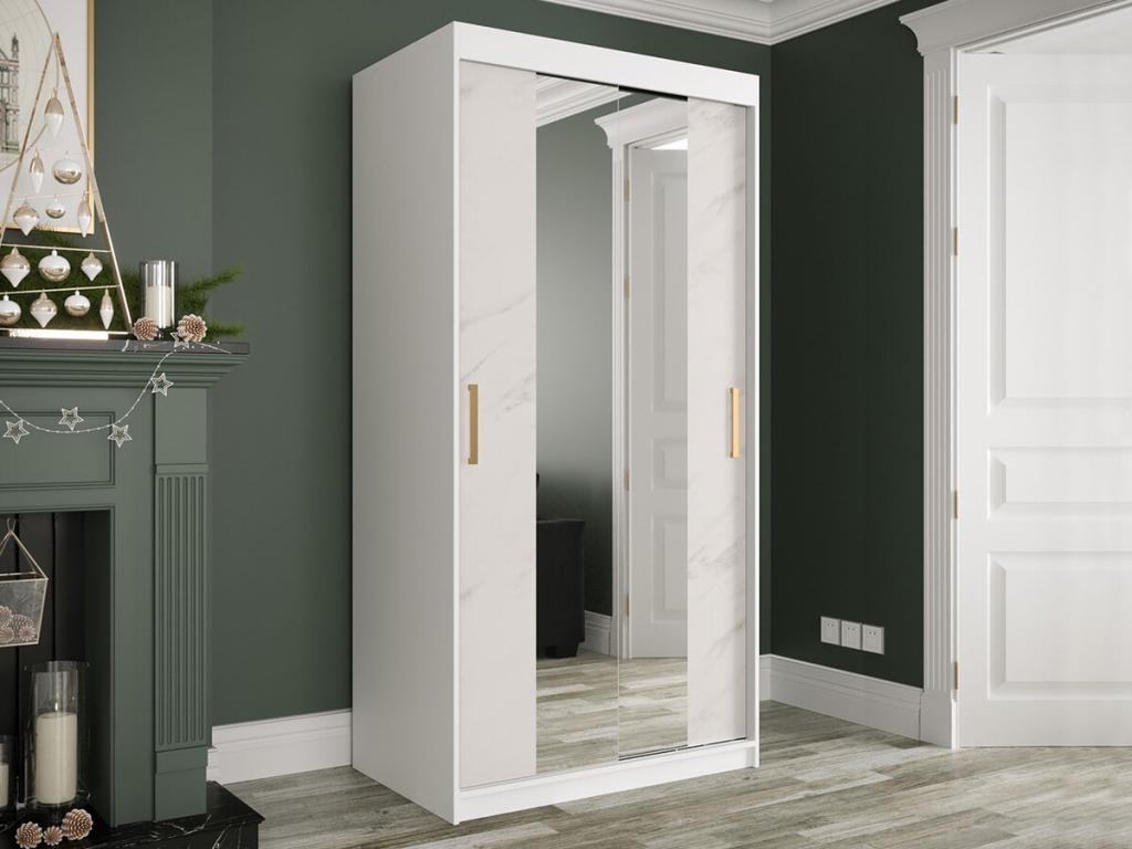 Laviecasa 252 White Matt Wardrobe - White Marble 200x100x62cm Sliding Wardrobe Doors KVZF80818