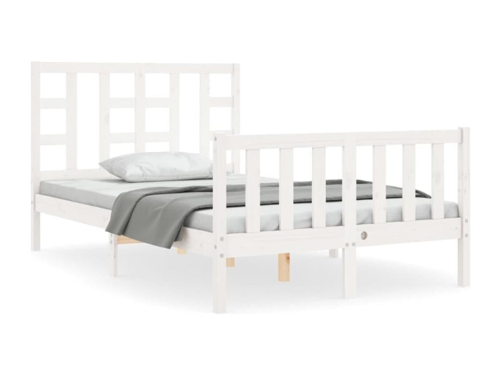 Small double bed frame with white headboard, solid wood