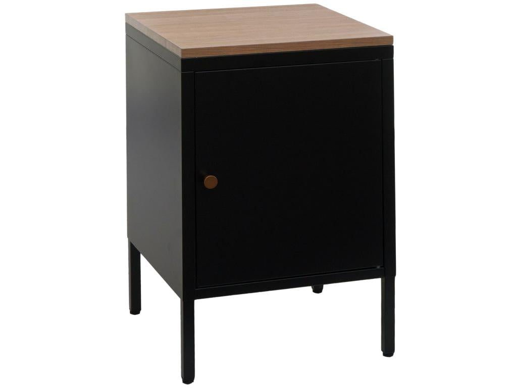 Meublori-L84 Bedside Table - Bedside Cabinet, Chest of Drawers, Side Table - Metal, 63x40x40cm - Melamine - Black