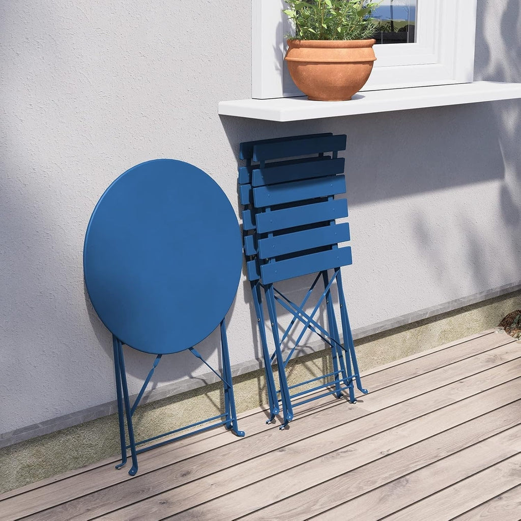 3pc Metal Folding Bistro Set, Weather-Resistant Outdoor/Indoor Conversation Set for Patio, Yard, Garden