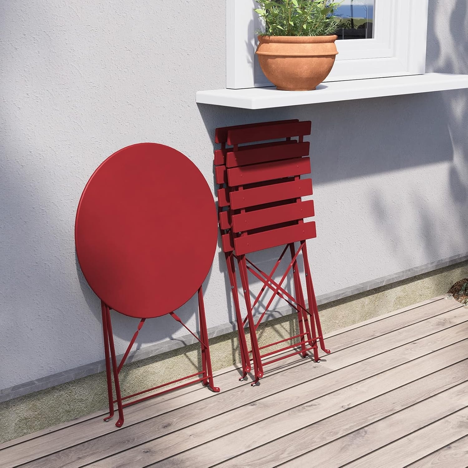 3pc Metal Folding Bistro Set, Weather-Resistant Outdoor/Indoor Conversation Set for Patio, Yard, Garden