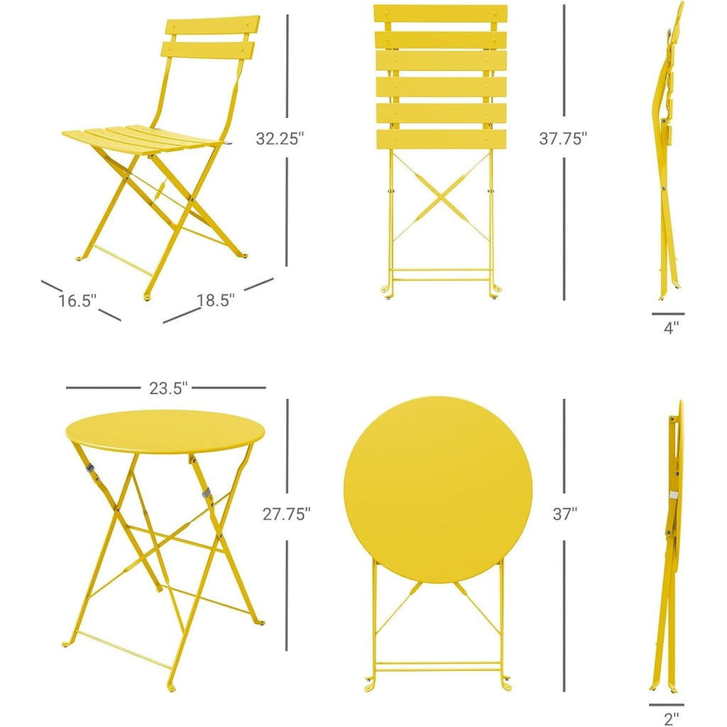 3pc Metal Folding Bistro Set, Weather-Resistant Outdoor/Indoor Conversation Set for Patio, Yard, Garden