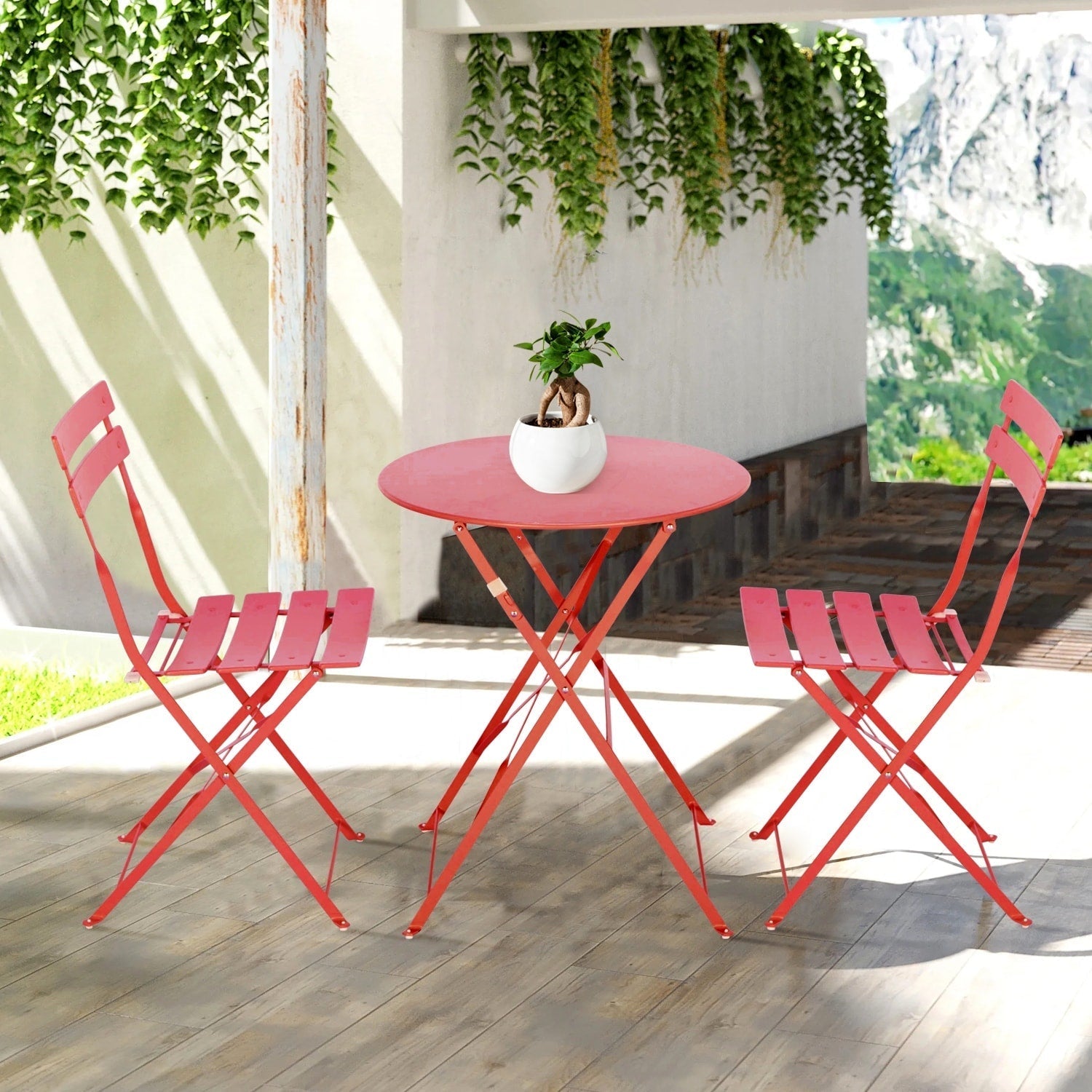3pc Metal Folding Bistro Set, Weather-Resistant Outdoor/Indoor Conversation Set for Patio, Yard, Garden