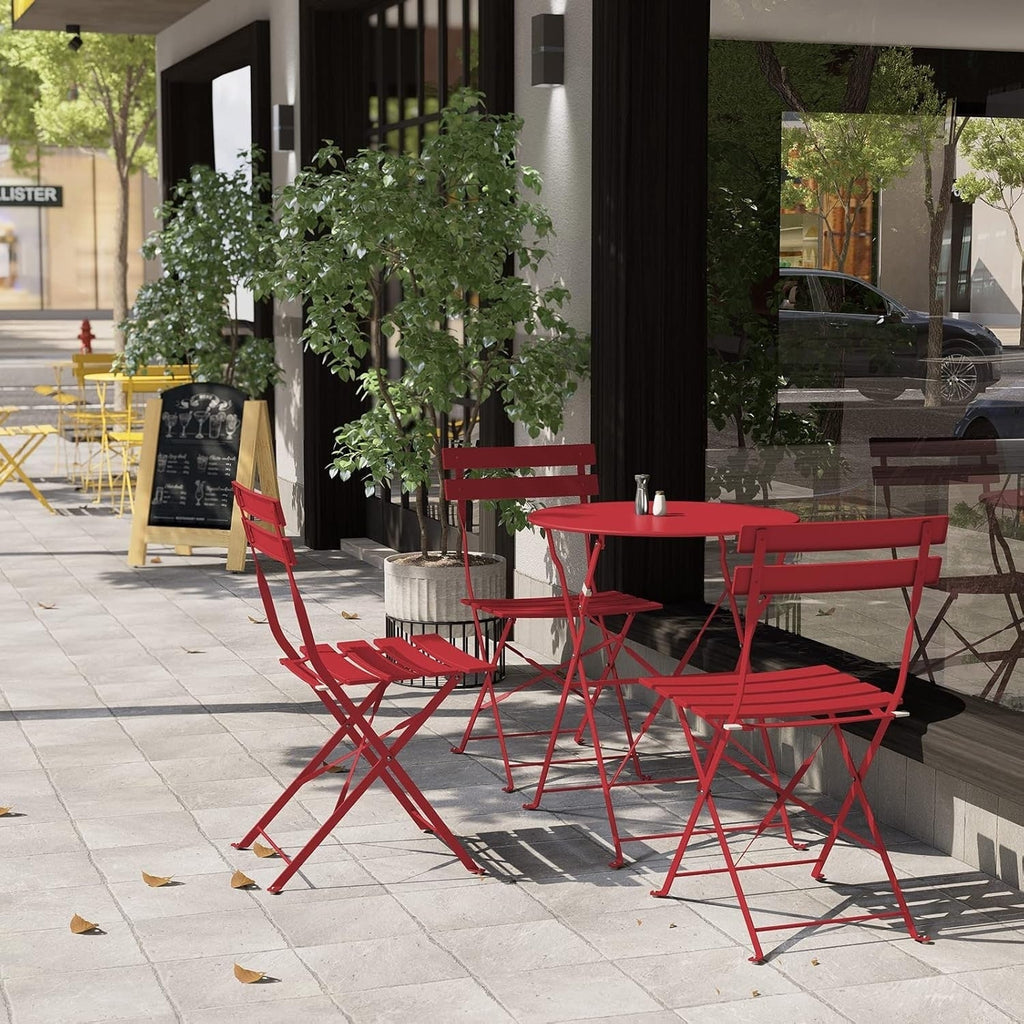 3pc Metal Folding Bistro Set, Weather-Resistant Outdoor/Indoor Conversation Set for Patio, Yard, Garden