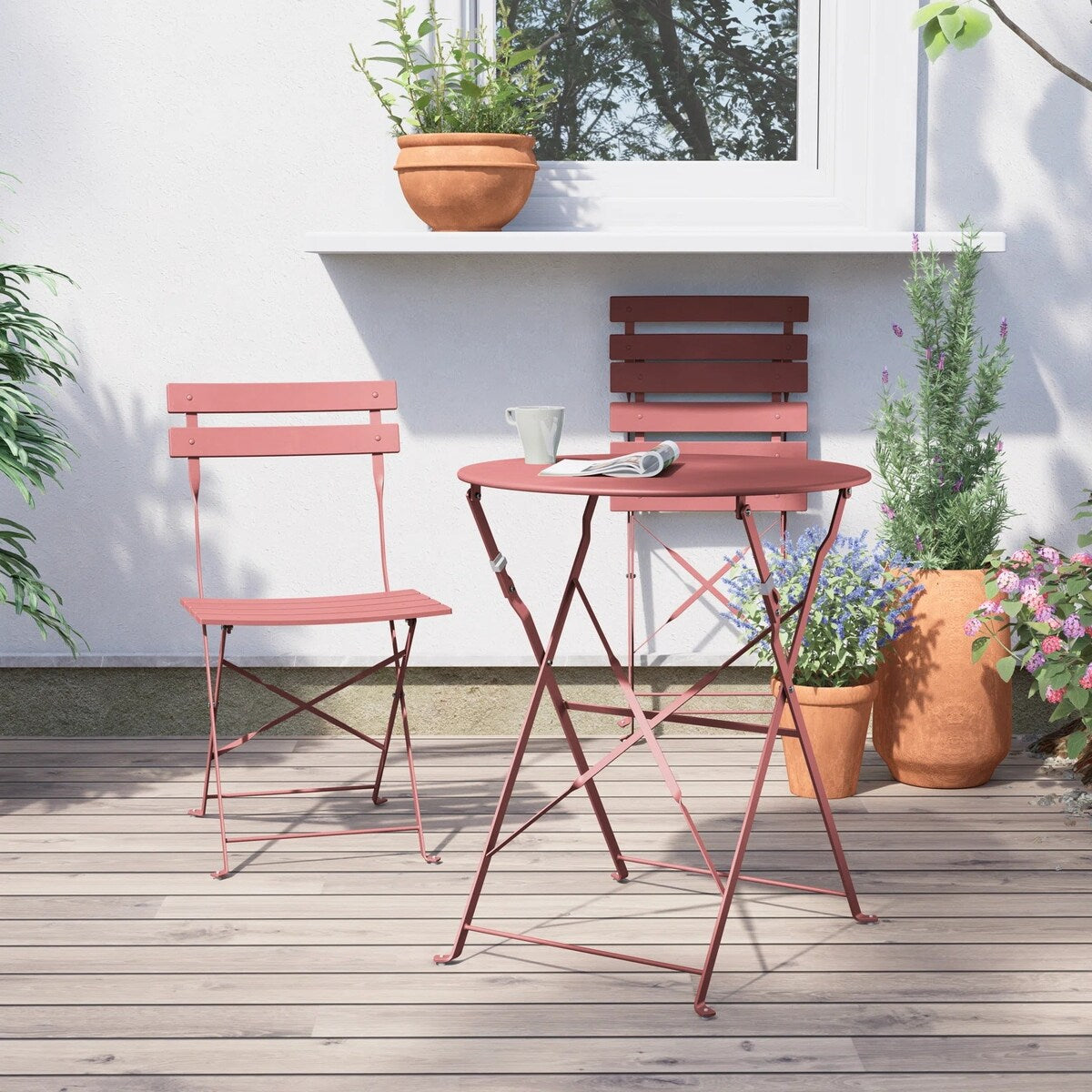 3pc Metal Folding Bistro Set, Weather-Resistant Outdoor/Indoor Conversation Set for Patio, Yard, Garden
