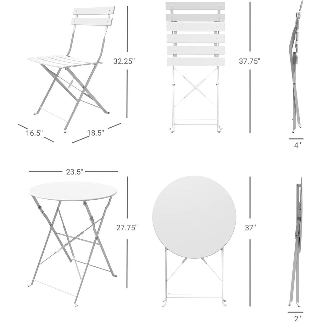 3pc Metal Folding Bistro Set, Weather-Resistant Outdoor/Indoor Conversation Set for Patio, Yard, Garden