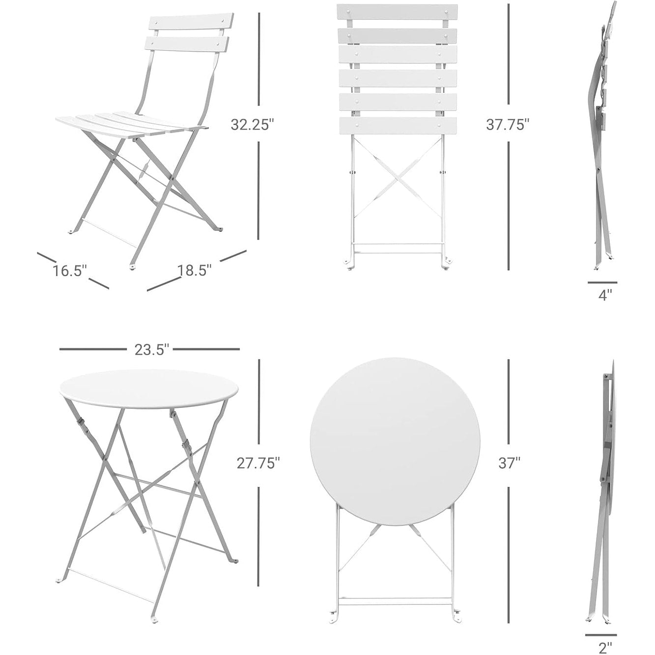 3pc Metal Folding Bistro Set, Weather-Resistant Outdoor/Indoor Conversation Set for Patio, Yard, Garden