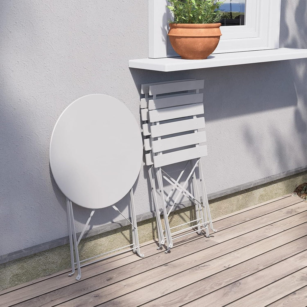 3pc Metal Folding Bistro Set, Weather-Resistant Outdoor/Indoor Conversation Set for Patio, Yard, Garden