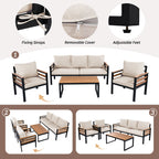 4-Piece Outdoor Sofa Set for 5 People with Removable Cushion & Solid Wood Coffee Table
