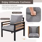4-Piece Outdoor Sofa Set for 5 People with Removable Cushion & Solid Wood Coffee Table