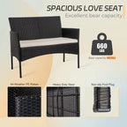 4 Piece Patio Conversation Wicker Furniture Set, Outdoor Rattan Sectional Furniture Set With Cushions