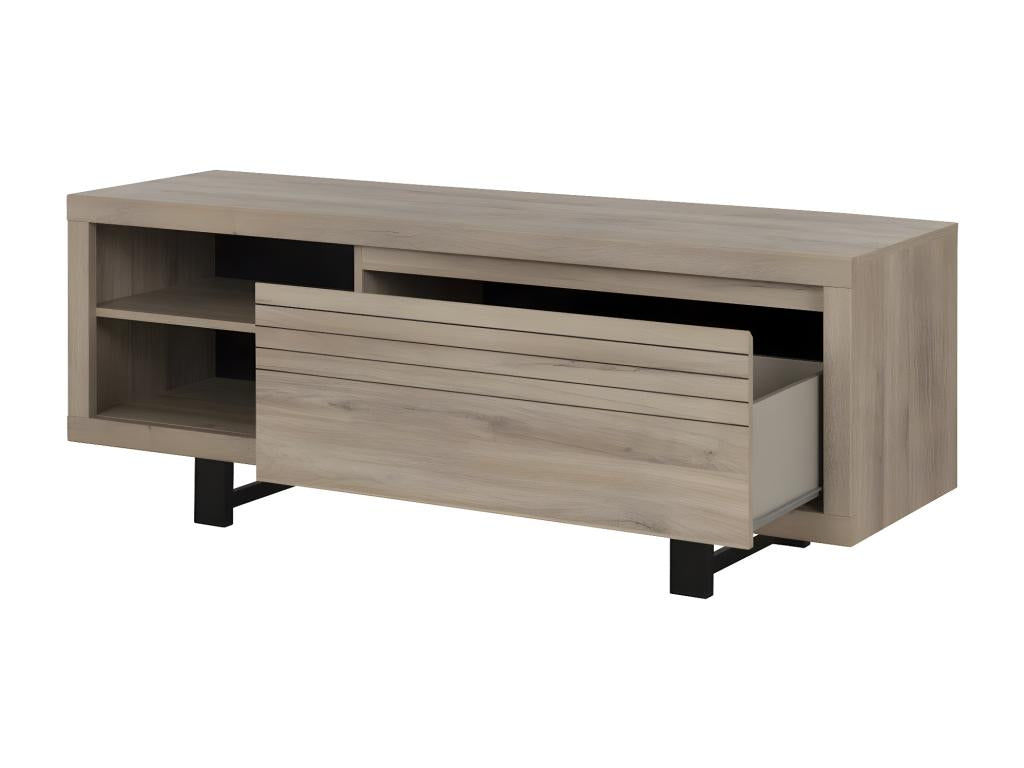 Oak-colored TV stand with 1 drawer - Made in France