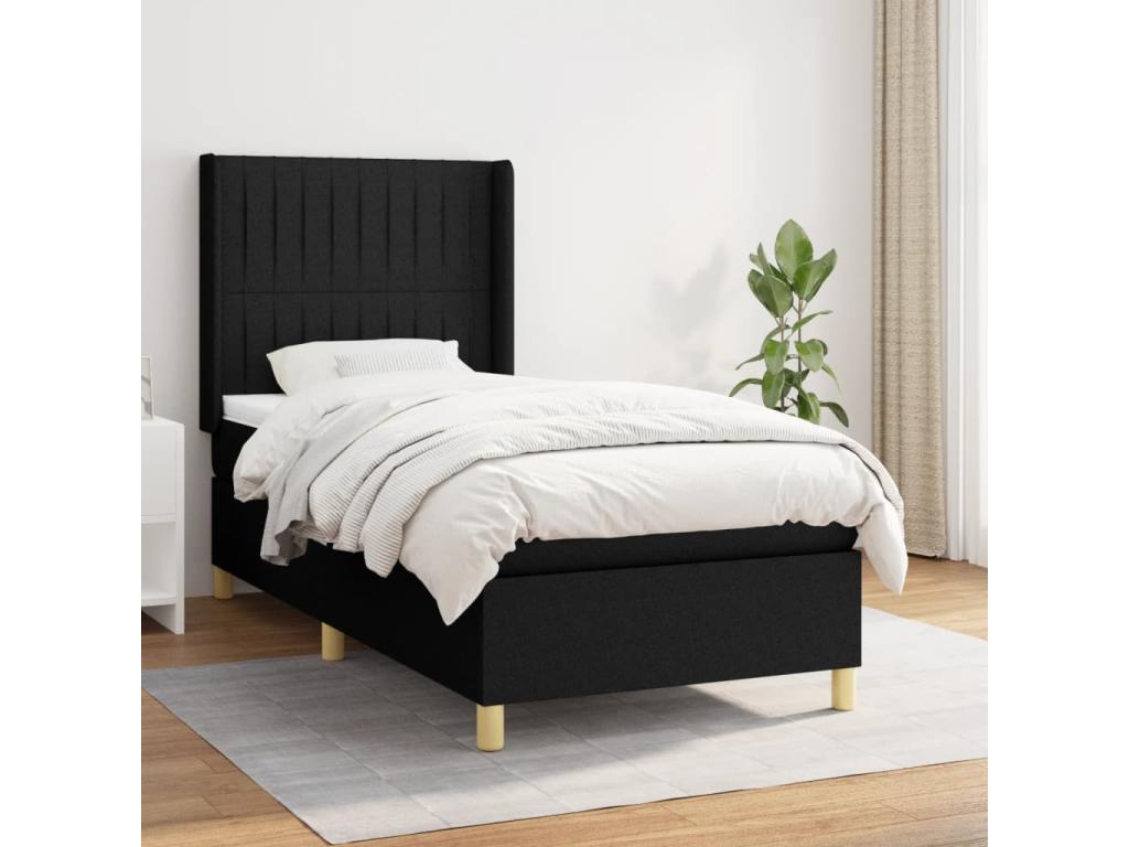 Meublori bed base with black mattress 90x190 cm fabric