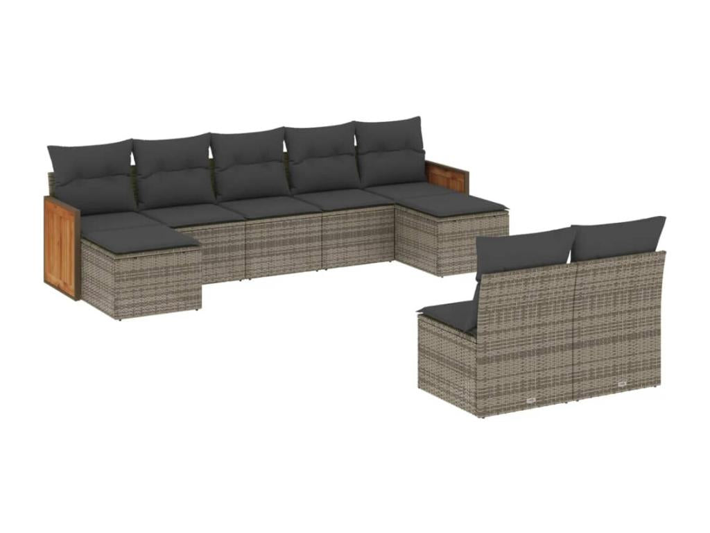 9-piece garden furniture set with grey resin wicker cushions
