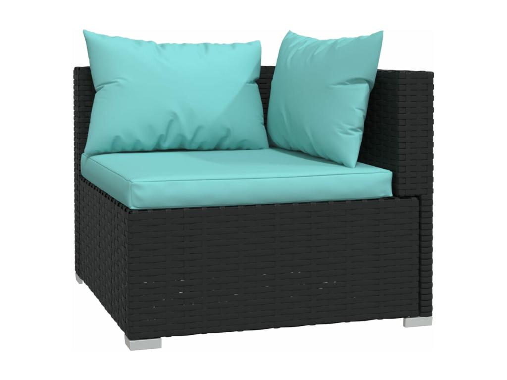 7-piece garden furniture set with cushions, black woven resin