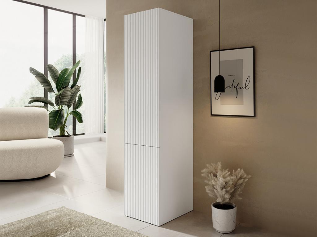 Meublori 113 Closed Shelving Unit - With MDF Doors - Laminate 199x45x56cm White