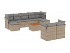 Garden furniture set with 10 beige resin wicker cushions