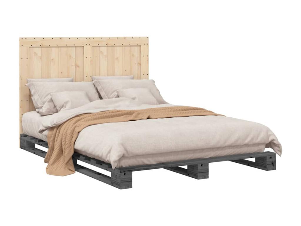 Bed frame with grey headboard, 140x200 cm, solid pine wood