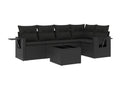 6-piece garden furniture set with cushions, black woven resin