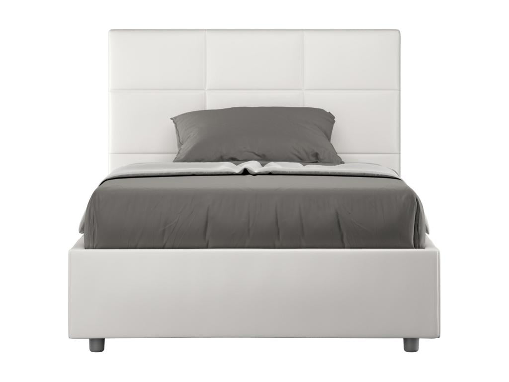 Single bed without slatted base, upholstered, 120x200 cm, white faux leather, Meublori