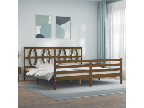 Bed frame with headboard, honey brown, 200x200cm, solid wood