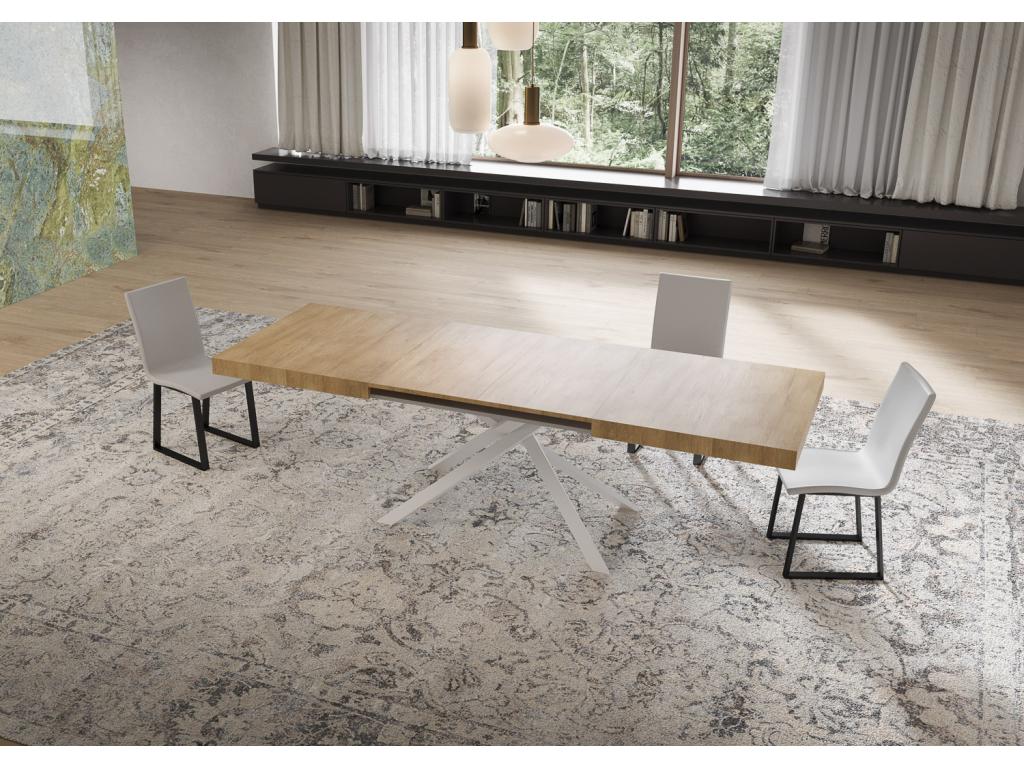 Niket extendable table 90x160/420 cm, natural oak finish, white legs