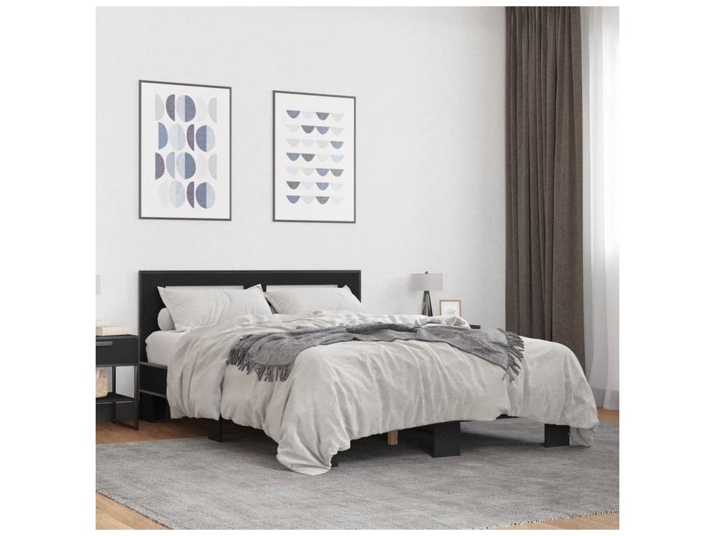 Black bed frame 120x200 engineered wood and metal