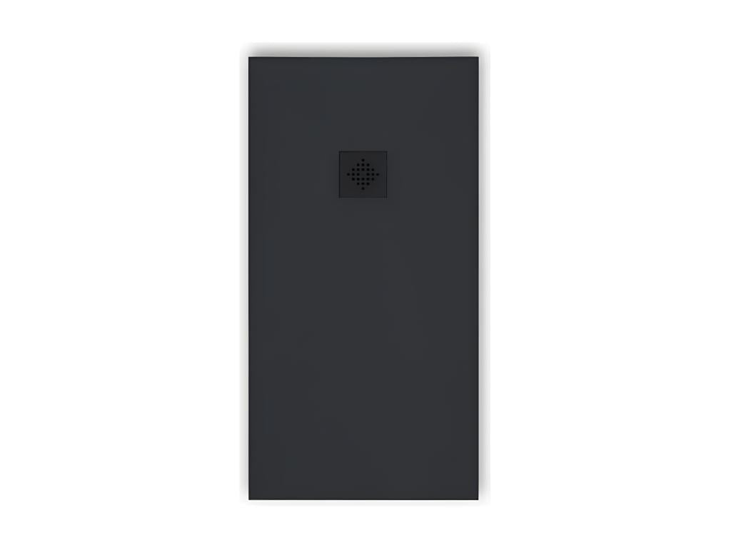 Extra-flat 90x130 cm PURE shower tray in anthracite slate-effect resin with anthracite drain cover
