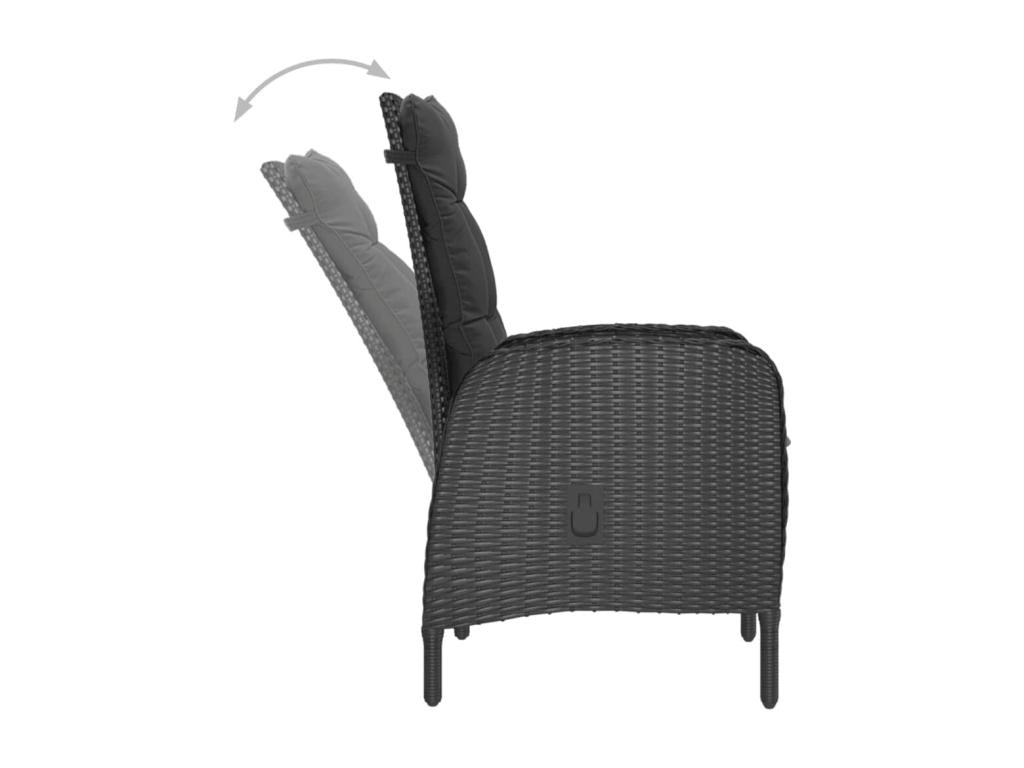 3-piece garden furniture set in black rattan and wood