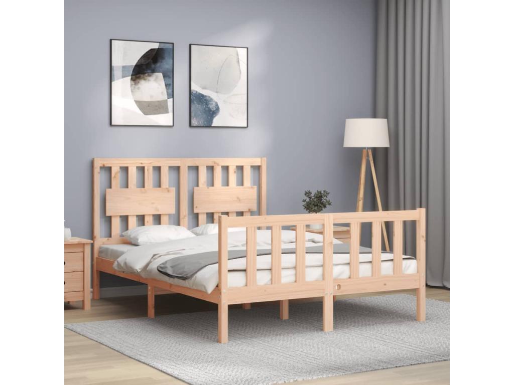 Bed frame with headboard, small double bed, solid wood