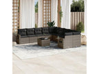 11-piece garden furniture set with grey resin wicker cushions