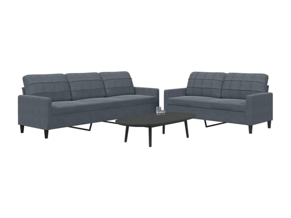 2-piece sofa set with cushions, dark grey velvet