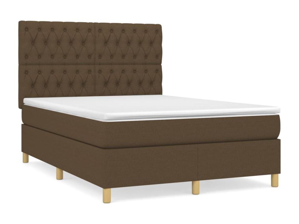 Upholstered bed base with mattress, dark brown, 140x200 cm