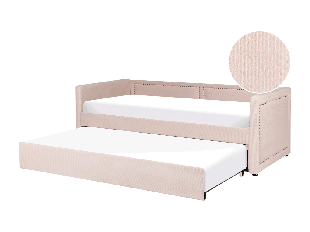 Meublori Corduroy Trundle Bed 90x200 cm Pastel Pink