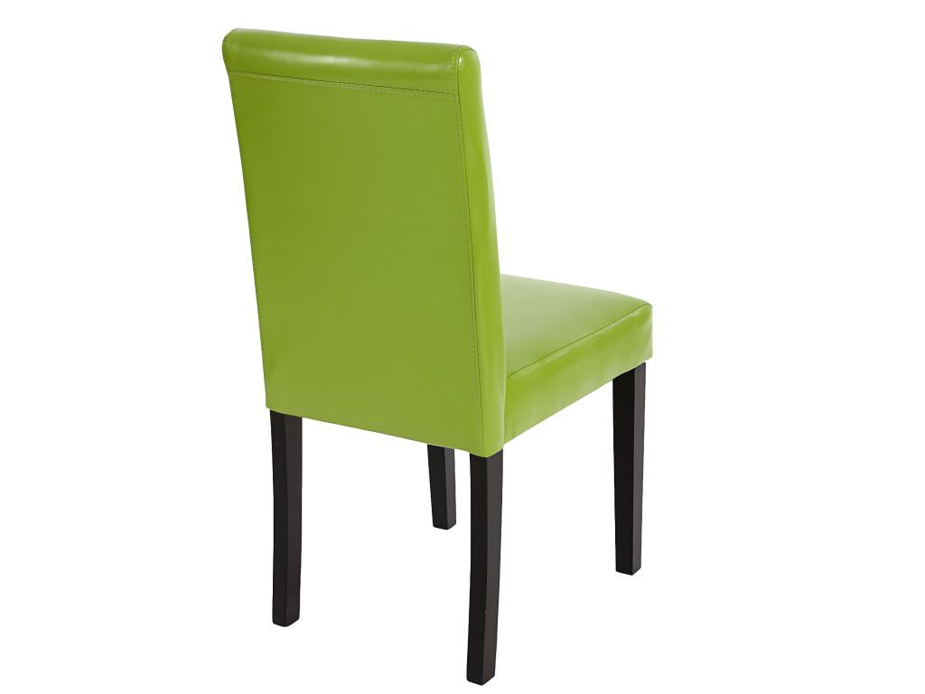 Set of 2 Meublori dining chairs in green faux leather with dark legs